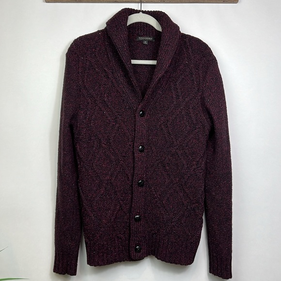 Banana Republic Cardigan Shawl Collar Wool Knit Medium Red Burgundy - Picture 3 of 9